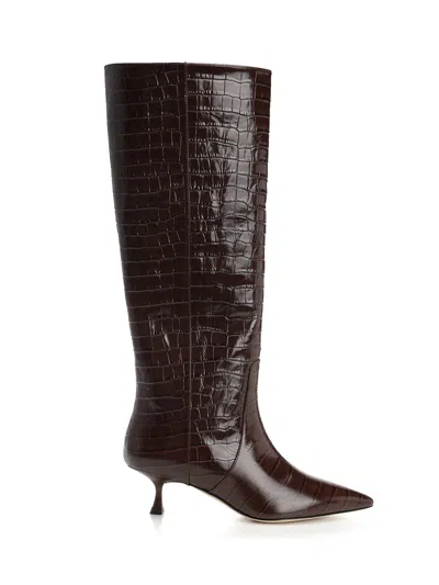 Stuart Weitzman Naomi High Boots In Crocodile-effect Leather In Brown