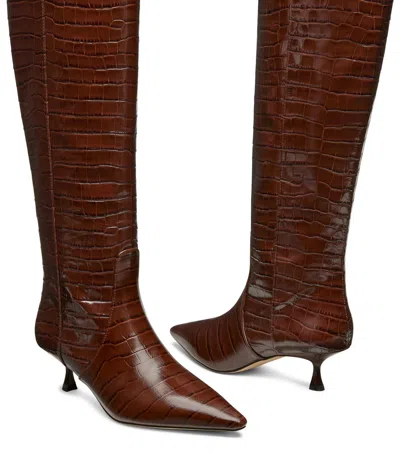 Stuart Weitzman Naomi 50 Boots Women's Walnut Leather Pointed Toe Htat1039 In Brown