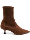 Stuart Weitzman Omens Tan Naomi 50 Pointed-toe Suede Ankle Boots In Brown