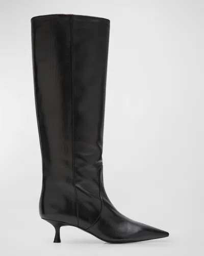 STUART WEITZMAN NAOMI LEATHER KITTEN BOOTS