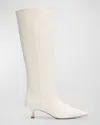 Stuart Weitzman Naomi Leather Kitten Boots In Cream Lacquered Nappa