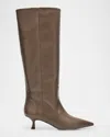 Stuart Weitzman Naomi Leather Kitten Boots In Stone