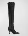 Stuart Weitzman Leather Knee High Pointed Toe Boots In Black
