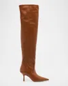 Stuart Weitzman Naomi Leather Stiletto Over-the-knee Boots In Bridle Brown