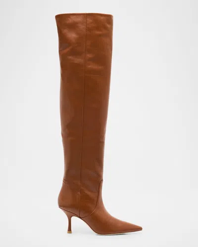 Stuart Weitzman Naomi Leather Stiletto Over-the-knee Boots In Bridle Brown