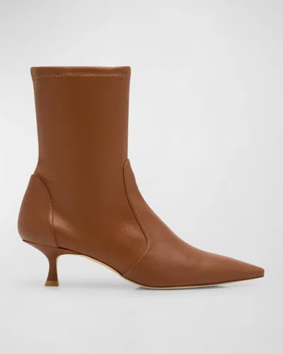 Stuart Weitzman Naomi Stretch Leather Ankle Booties In Bridle Brown