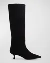 Stuart Weitzman Naomi Suede Kitten Tall Boots In Black
