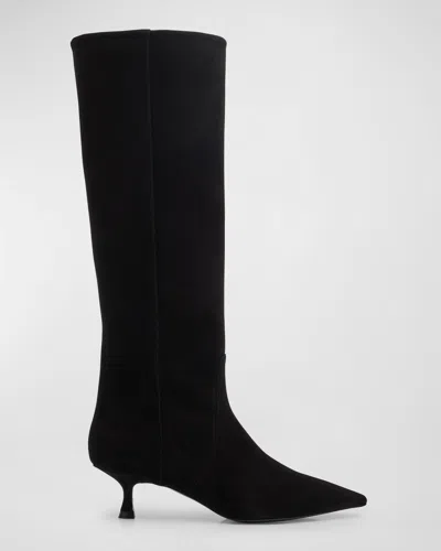 Stuart Weitzman Stuart 85 Knee High Pointed Toe Zip Boot In Black