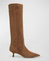 Stuart Weitzman Naomi Suede Kitten Tall Boots In Khaki