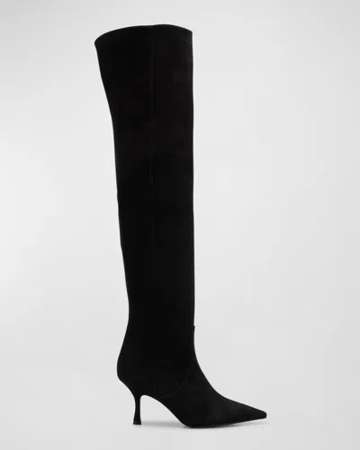 Stuart Weitzman Naomi Suede Stiletto Over-the-knee Boots In Black