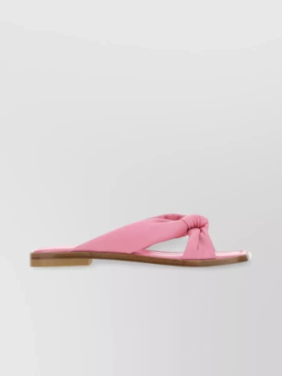 Stuart Weitzman Nappa Leather Knit Bow Slippers In Pink