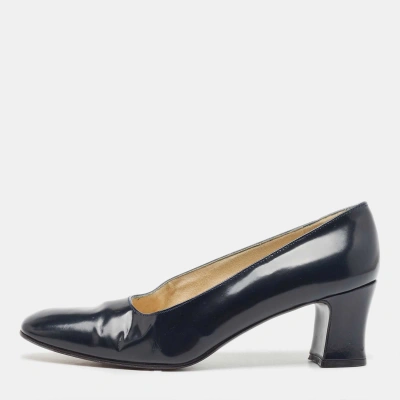 Pre-owned Stuart Weitzman Navy Blue Patent Leather Square Toe Pumps Size 38