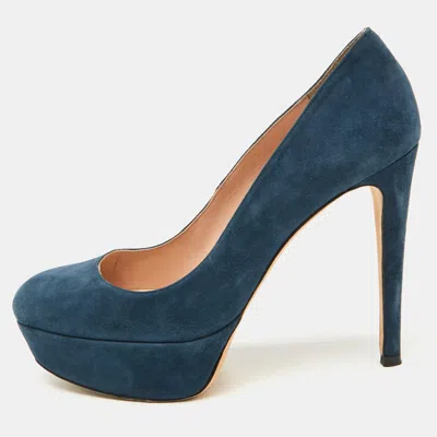 Stuart Weitzman Navy Blue Suede Platform Pumps