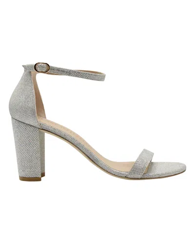 STUART WEITZMAN NEARLY NUDE GLITTER OPEN-TOE SANDALS IN SILVER POLYESTER