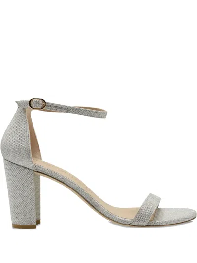 Pre-owned Stuart Weitzman Nearly Nude Glitter Sandals In Silver