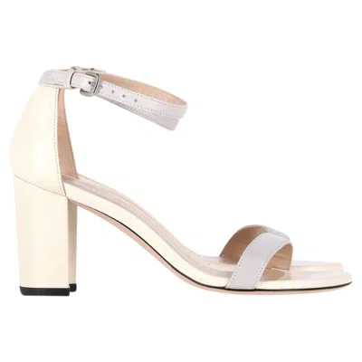 Stuart Weitzman Nearlynude Sandal Heels In Nude And Grey Leather