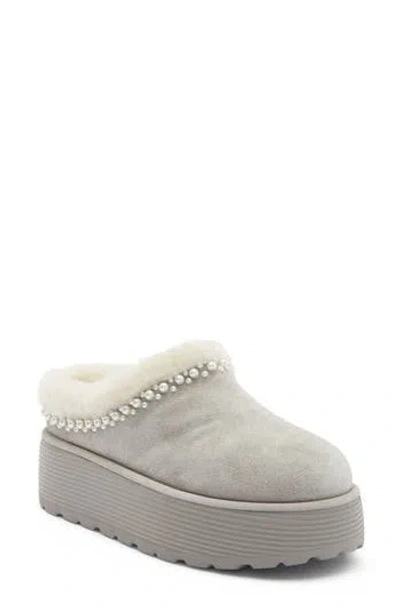 Stuart Weitzman Nellie Genuine Shearling Platform Clog In Cool Grey/ Cream