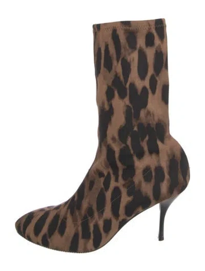 Pre-owned Stuart Weitzman Neoprene Animal Print Sock Boots In Brown