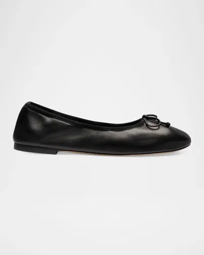 Stuart Weitzman Nia Ruched Leather Ballet Flats In Black/blac
