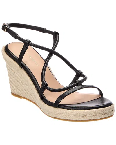 Stuart Weitzman Nilla Espadrille Leather Wedge Sandal In Black