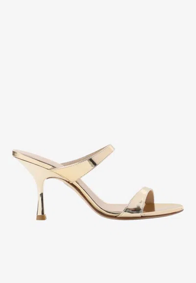 STUART WEITZMAN NUDIST 85 METALLIC LEATHER MULES
