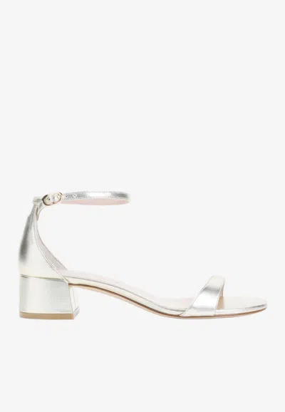 Stuart Weitzman Nudist Block 35 Metallic Leather Sandals In White