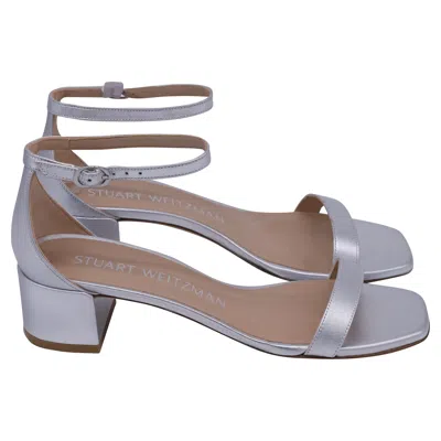 Stuart Weitzman Nudist Block Sandals In Silver Leather