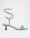 Stuart Weitzman Nudist Denim Ankle-strap Kitten Sandals In Washed