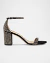 Stuart Weitzman Nudist Embellished Block Ankle-strap Sandals In Jet Hematite/black