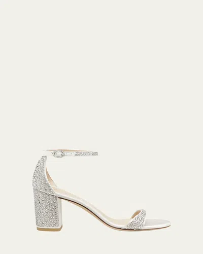 Stuart Weitzman Nudist Embellished Satin Ankle-strap Sandals In Clear/cream