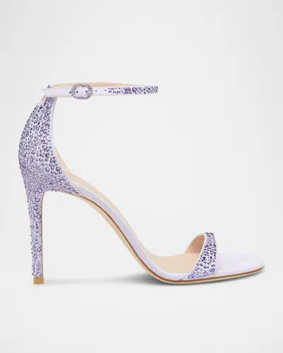 Stuart Weitzman Nudist Embellished Silk Ankle-strap Sandals In Tanzanite/aster