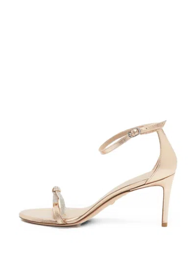Pre-owned Stuart Weitzman Nudist Embellished-bow Sandals In Gold