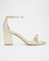 Stuart Weitzman Nearlybare Metallic Pearly Ankle-strap Sandals In Platino