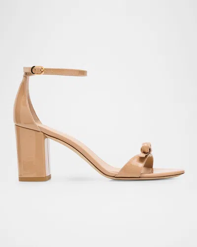 Stuart Weitzman Nudist Felicity Patent Leather Ankle-strap Sandals In Adobe