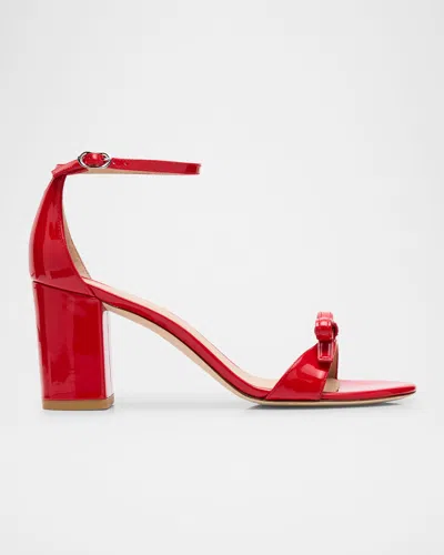 Stuart Weitzman Nudist Felicity Patent Leather Ankle-strap Sandals In Cherry