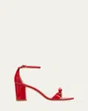 Stuart Weitzman Nudist Felicity Patent Leather Ankle-strap Sandals In Cherry