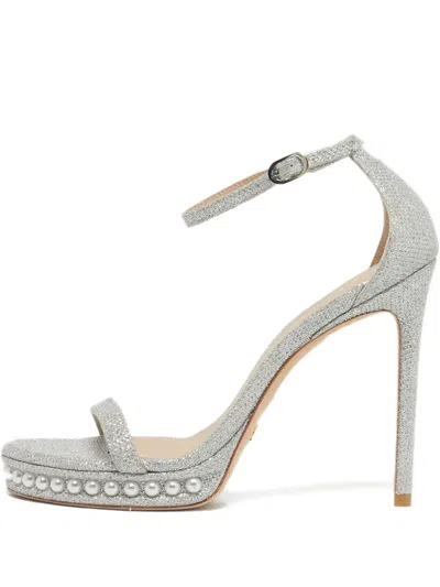 Pre-owned Stuart Weitzman Nudist Glitter Sandals In Silver