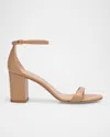 Stuart Weitzman Nudist Ii Leather Ankle-strap Sandals In Adobe