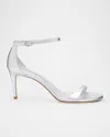 Stuart Weitzman Nudist Ii Metallic Ankle-strap Sandals In Silver