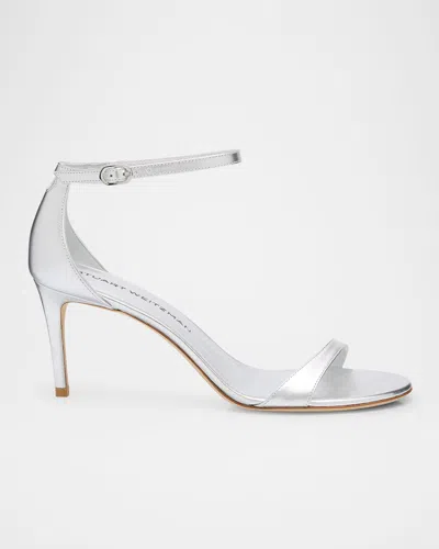 Stuart Weitzman Nudist Ii Metallic Ankle-strap Sandals In Silver