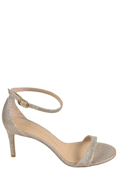 Stuart Weitzman Silver Fabric Nudist Ii Sandals In Beige