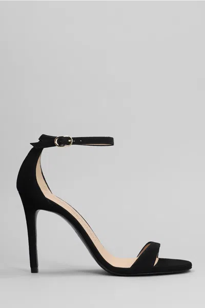 STUART WEITZMAN NUDIST II SANDALS IN BLACK SUEDE