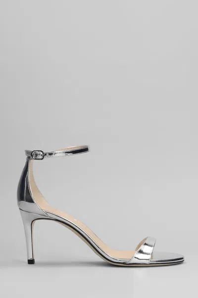 STUART WEITZMAN NUDIST II SANDALS IN SILVER LEATHER