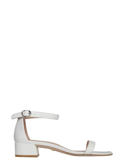Stuart Weitzman Nudist Block Patent-leather Sandals In Cream