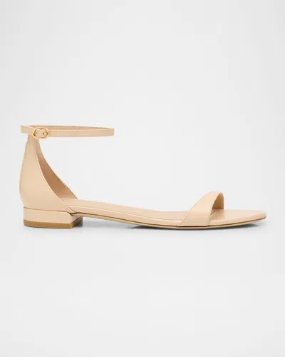 Stuart Weitzman Nudist Leather Ankle-strap Sandals In Barely Beige