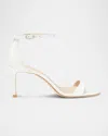 Stuart Weitzman Nudist Leather Ankle-strap Sandals In White