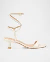 Stuart Weitzman Nudist Metallic Leather Stiletto Wrap Sandals In Cream