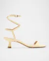 Stuart Weitzman Nudist Metallic Leather Stiletto Wrap Sandals In Lemon Chiffon