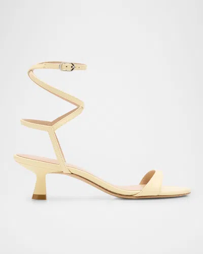 Stuart Weitzman Nudist Metallic Leather Stiletto Wrap Sandals In Gold