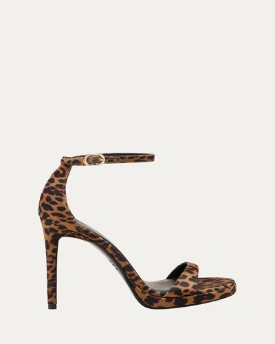 Stuart Weitzman Nudist Leopard Ankle-strap Platform Sandals